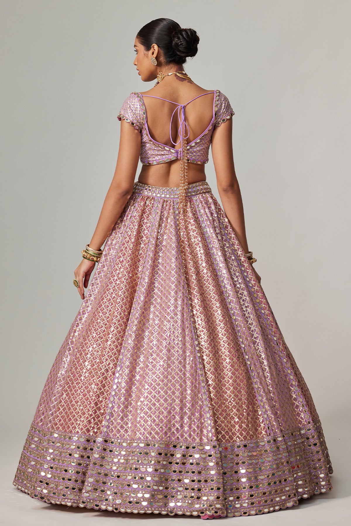 Lilac Gota Multicolor Heavy Metallic Lehenga With Cap Sleeve Blouse