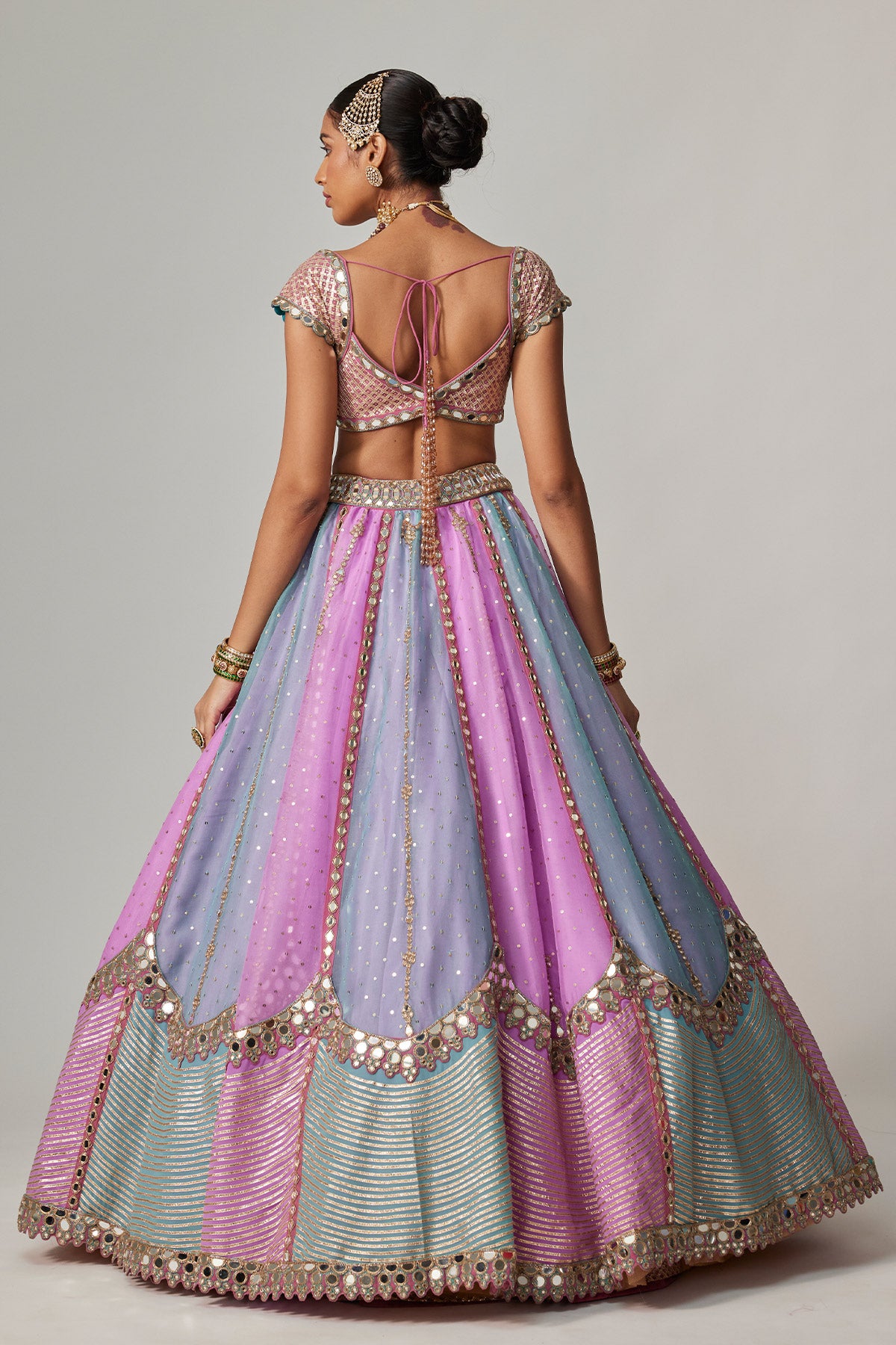 Mauve Multicolor Sequins Scatter Lehenga With Cap Sleeve Blouse