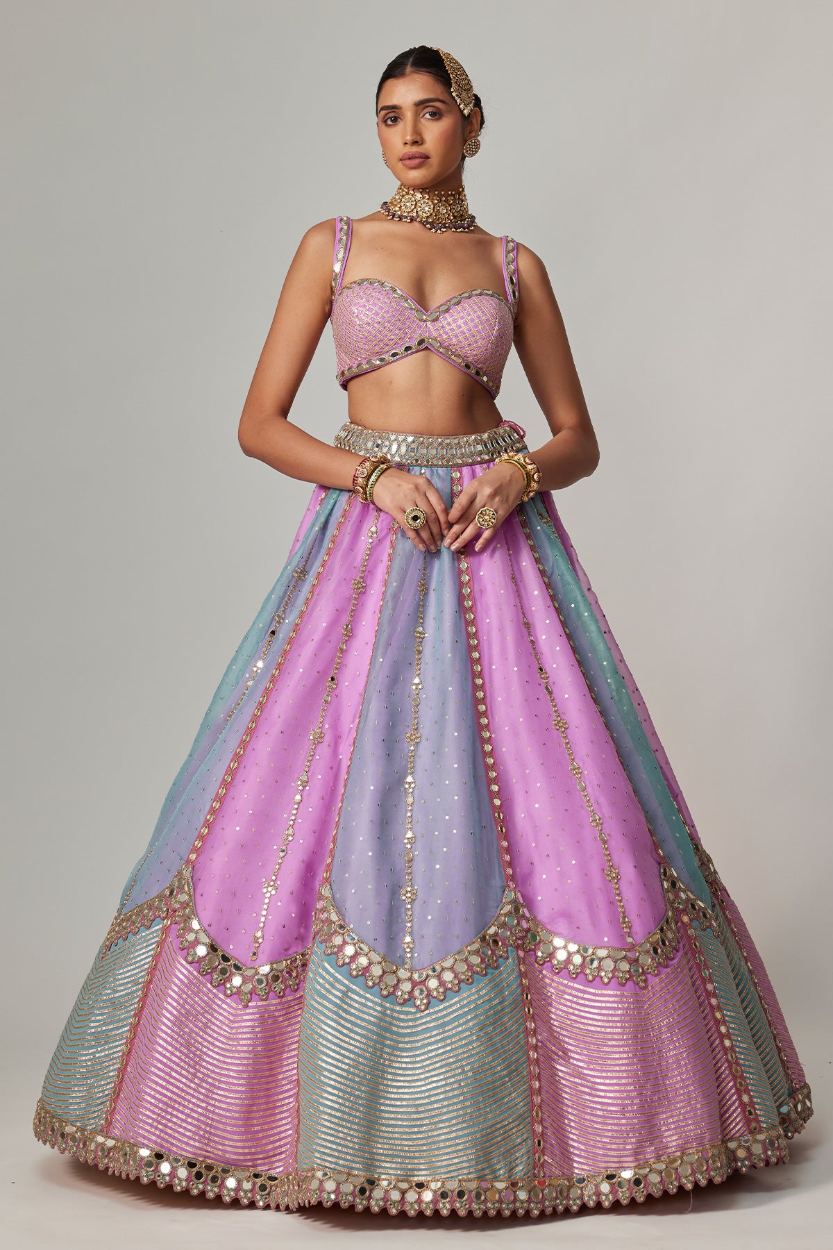 Mauve Multicolor Sequin Scattered Lehenga With Sweetheart Neck Blouse