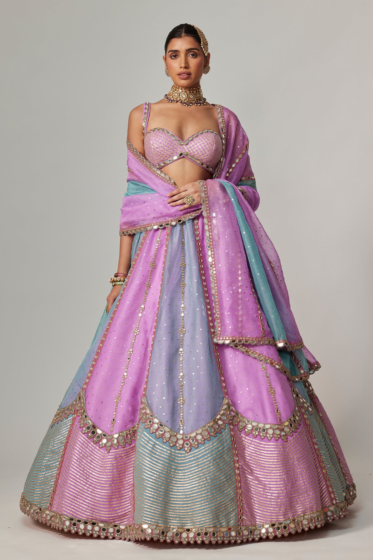 Mauve Multicolor Sequin Scattered Lehenga With Sweetheart Neck Blouse
