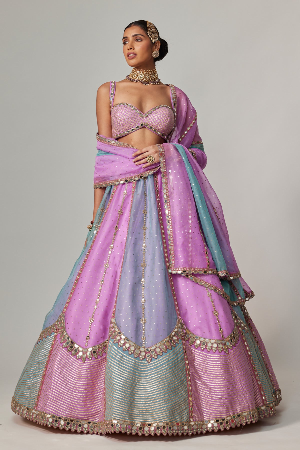 Mauve Multicolor Sequin Scattered Lehenga With Sweetheart Neck Blouse