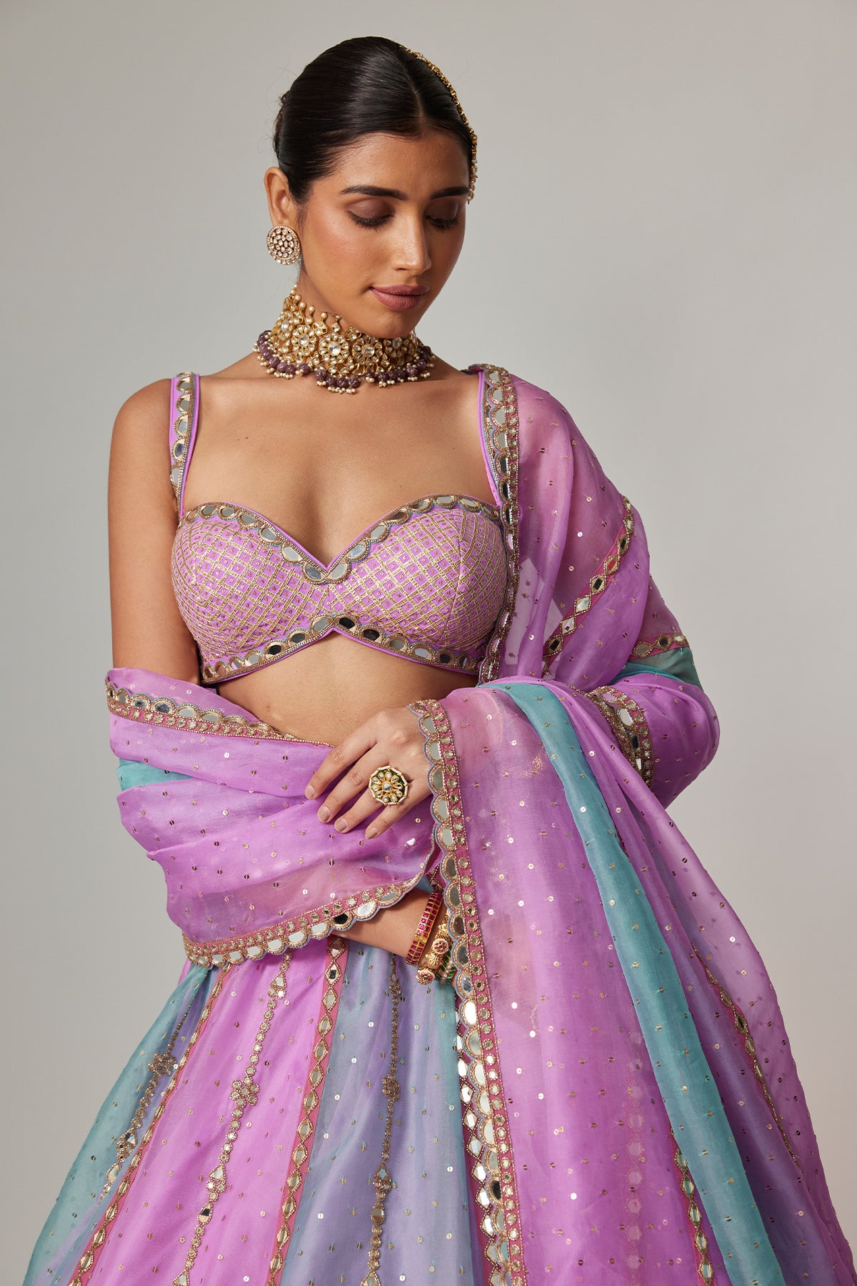 Mauve Multicolor Sequin Scattered Lehenga With Sweetheart Neck Blouse
