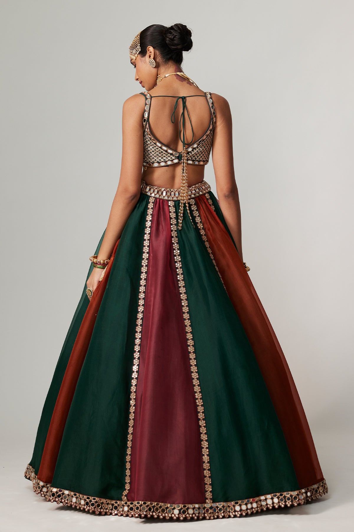 Cranberry Multicolor Linear Lehenga With Square Neck Blouse