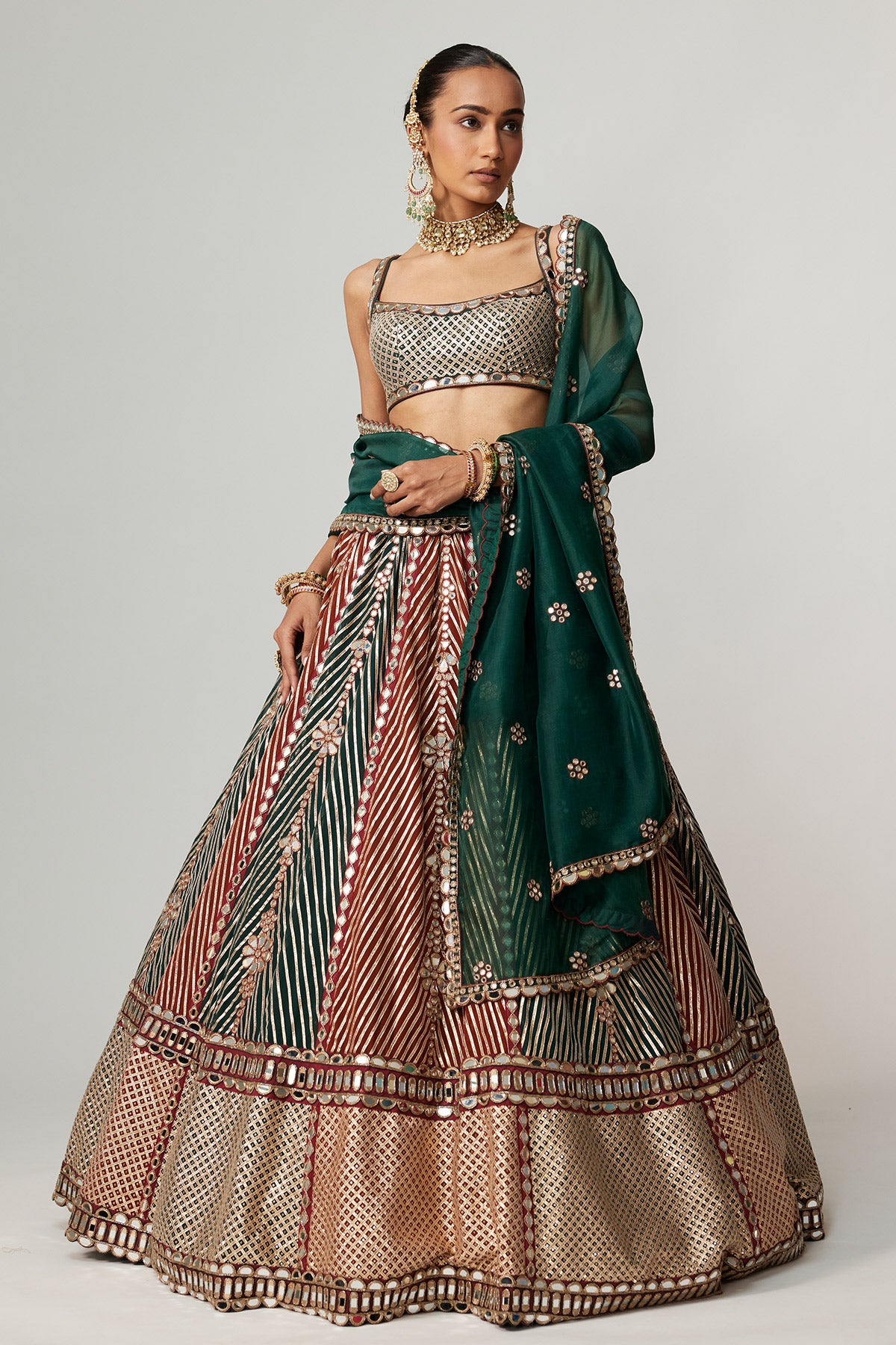 Cranberry Multicolor Linear Flower Lehenga Set With Square Neck Blouse