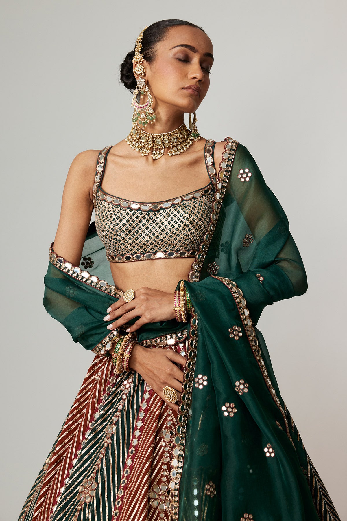 Cranberry Multicolor Linear Flower Lehenga Set With Square Neck Blouse