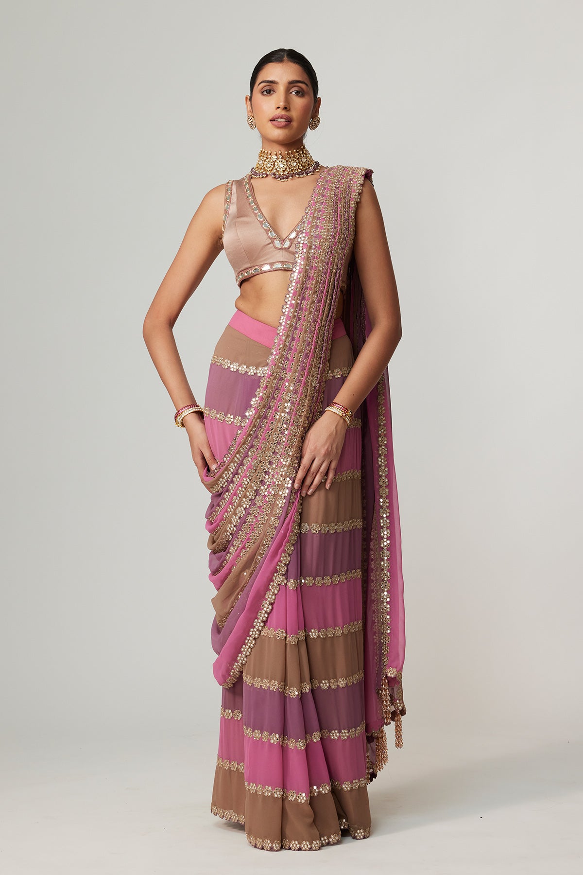 Mud Mauve Multicolor Saree