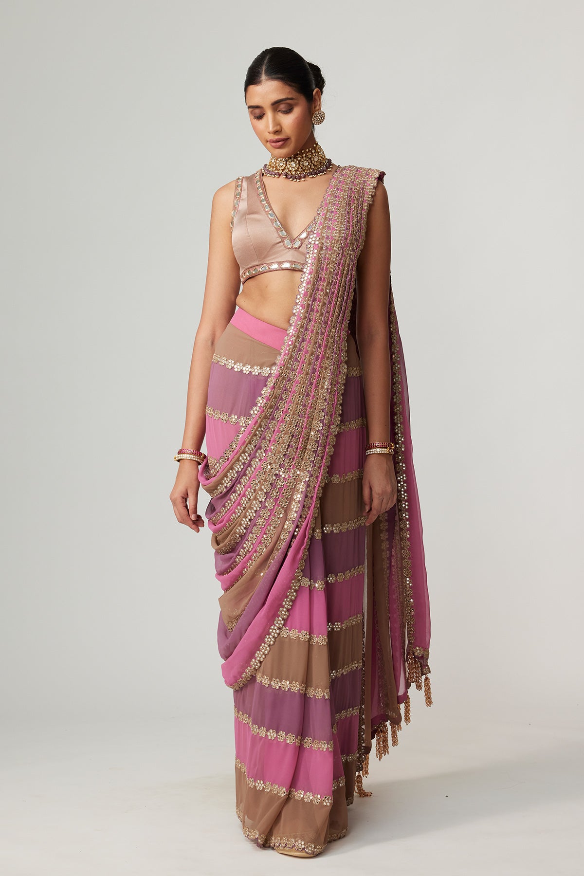 Mud Mauve Multicolor Saree