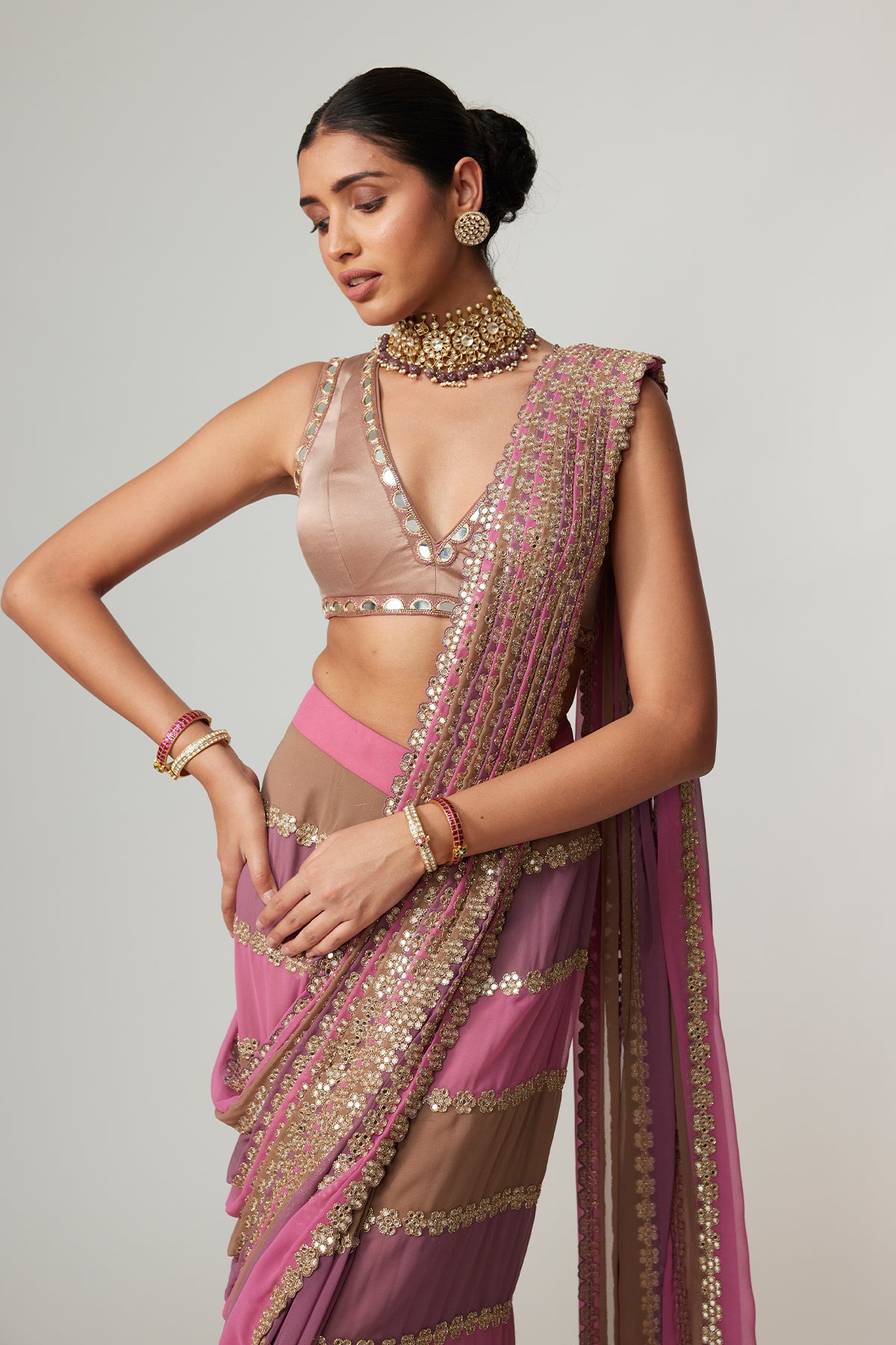 Mud Mauve Multicolor Saree
