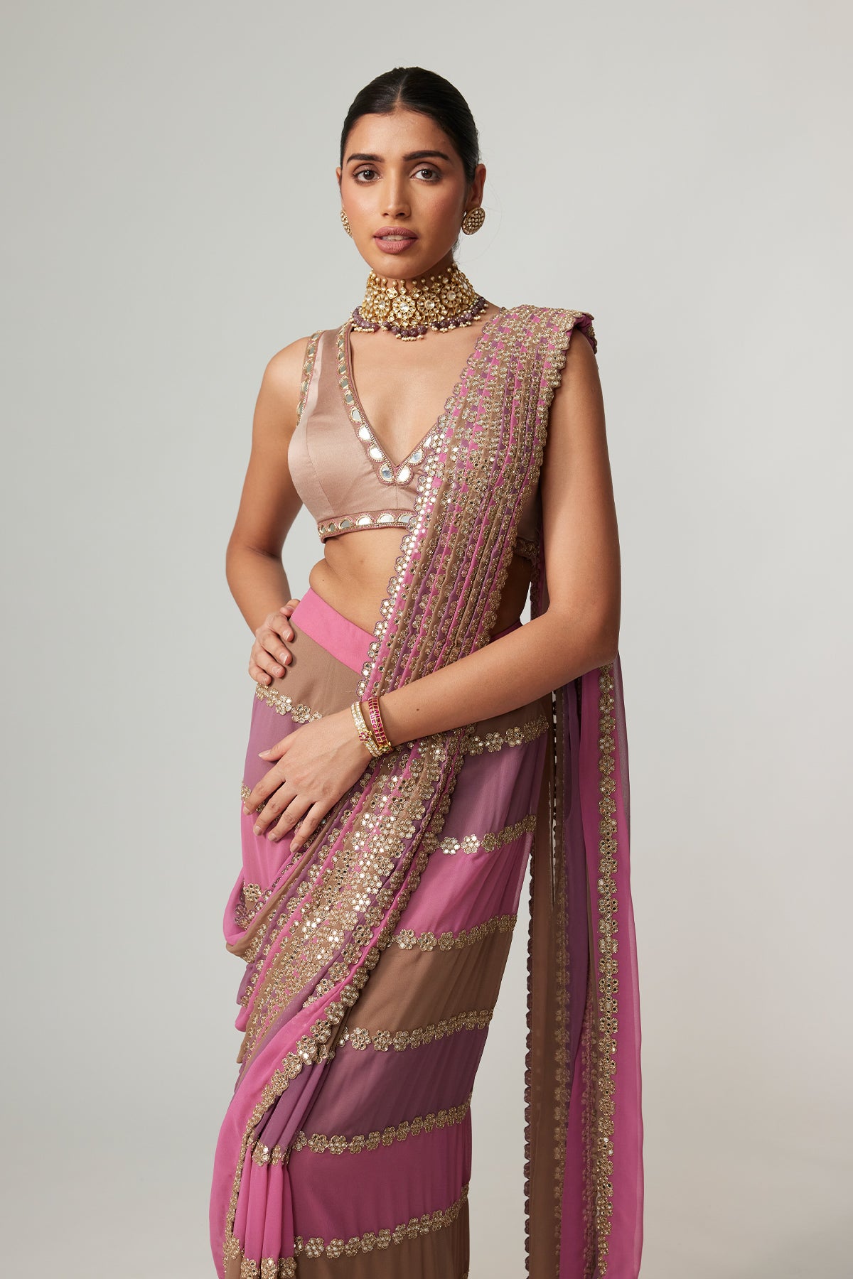 Mud Mauve Multicolor Saree