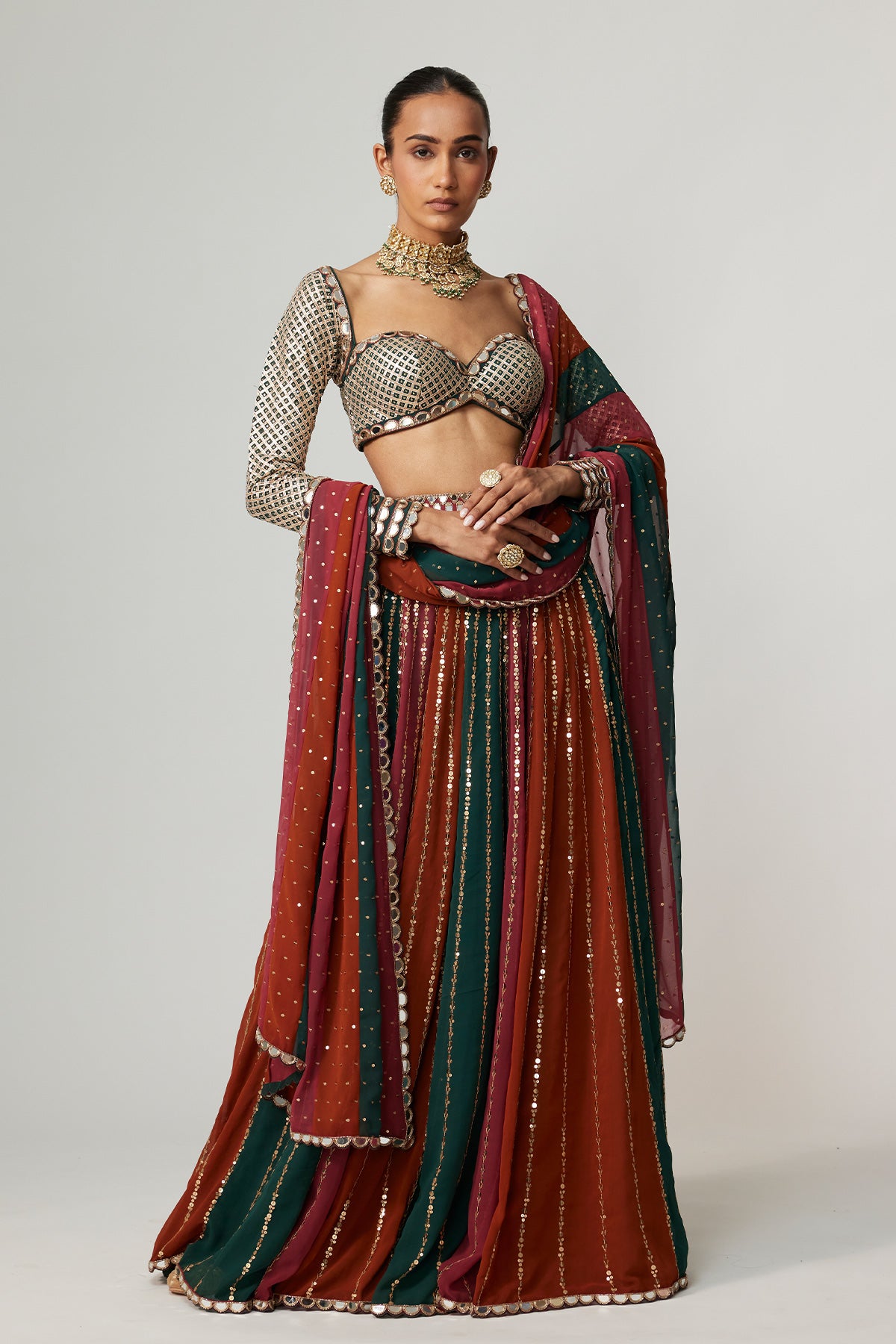 Cranberry Lehenga Pants With Sweetheart Neck Full Sleeve Blouse