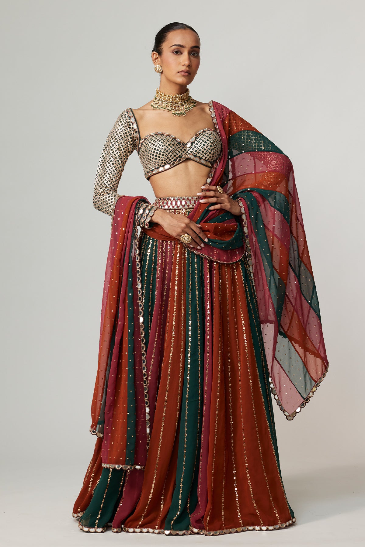Cranberry Lehenga Pants With Sweetheart Neck Full Sleeve Blouse