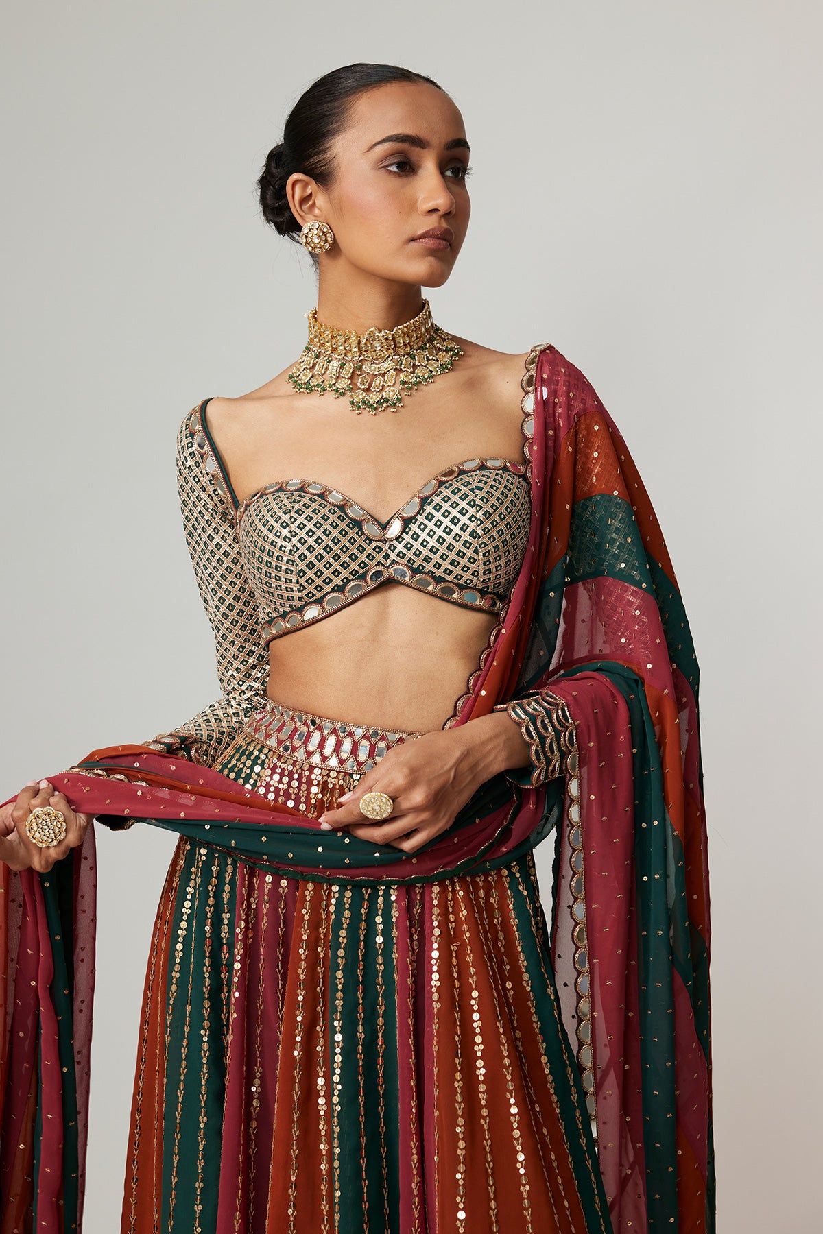 Cranberry Lehenga Pants With Sweetheart Neck Full Sleeve Blouse