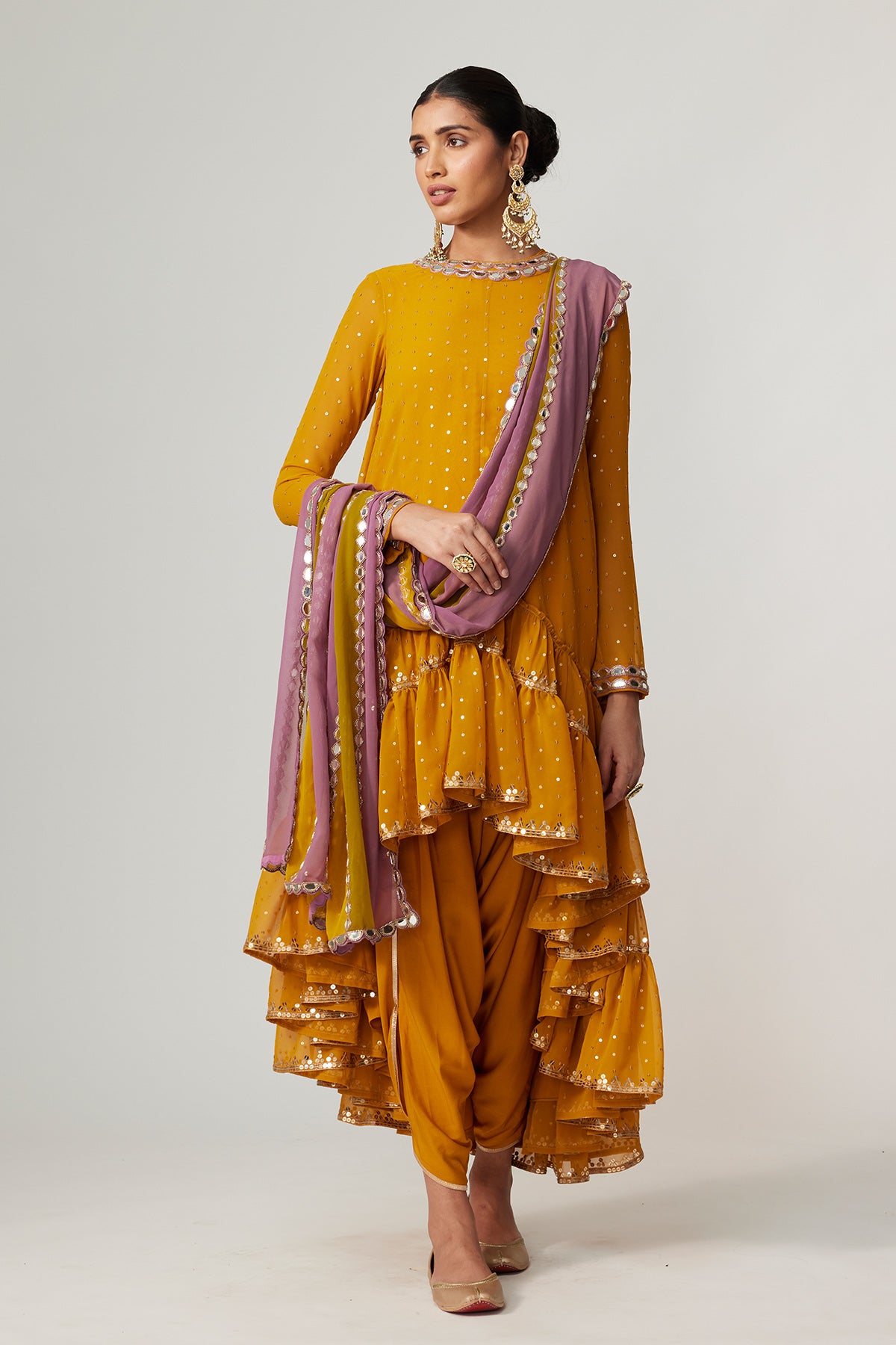 Mustard Dhoti Kurta With Dupatta Set