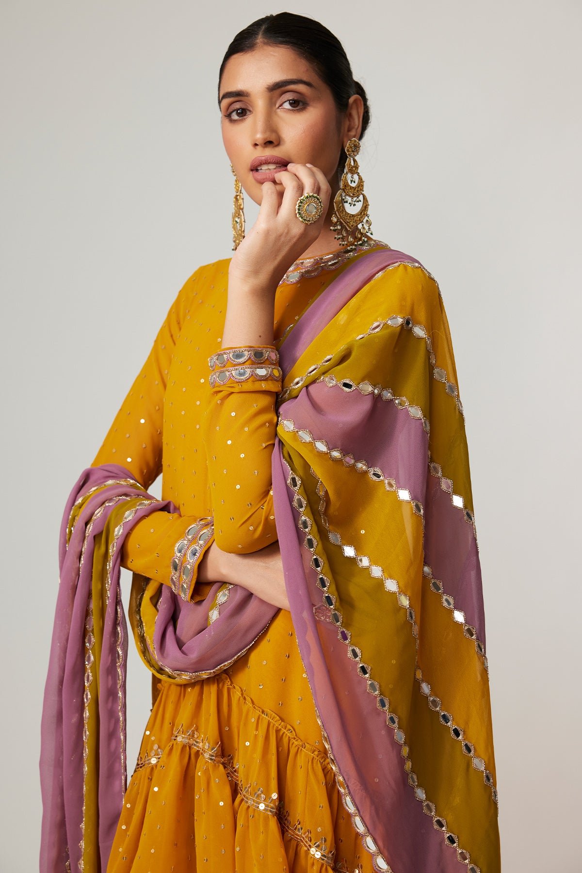 Mustard Dhoti Kurta With Dupatta Set