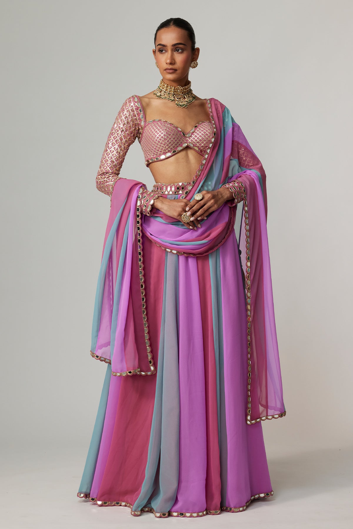 Mauve Multicolor Lehenga Pants Set