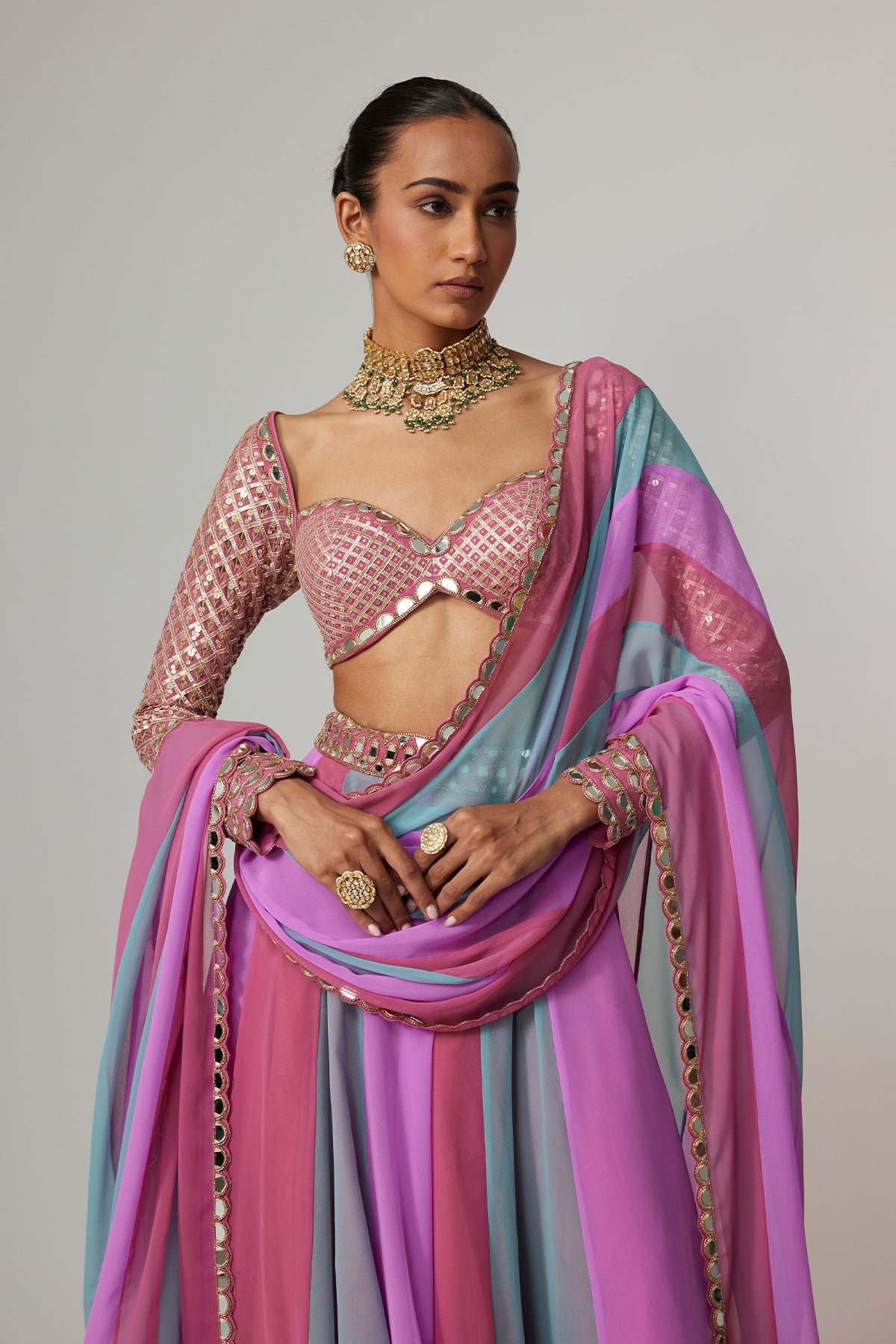 Mauve Multicolor Lehenga Pants Set