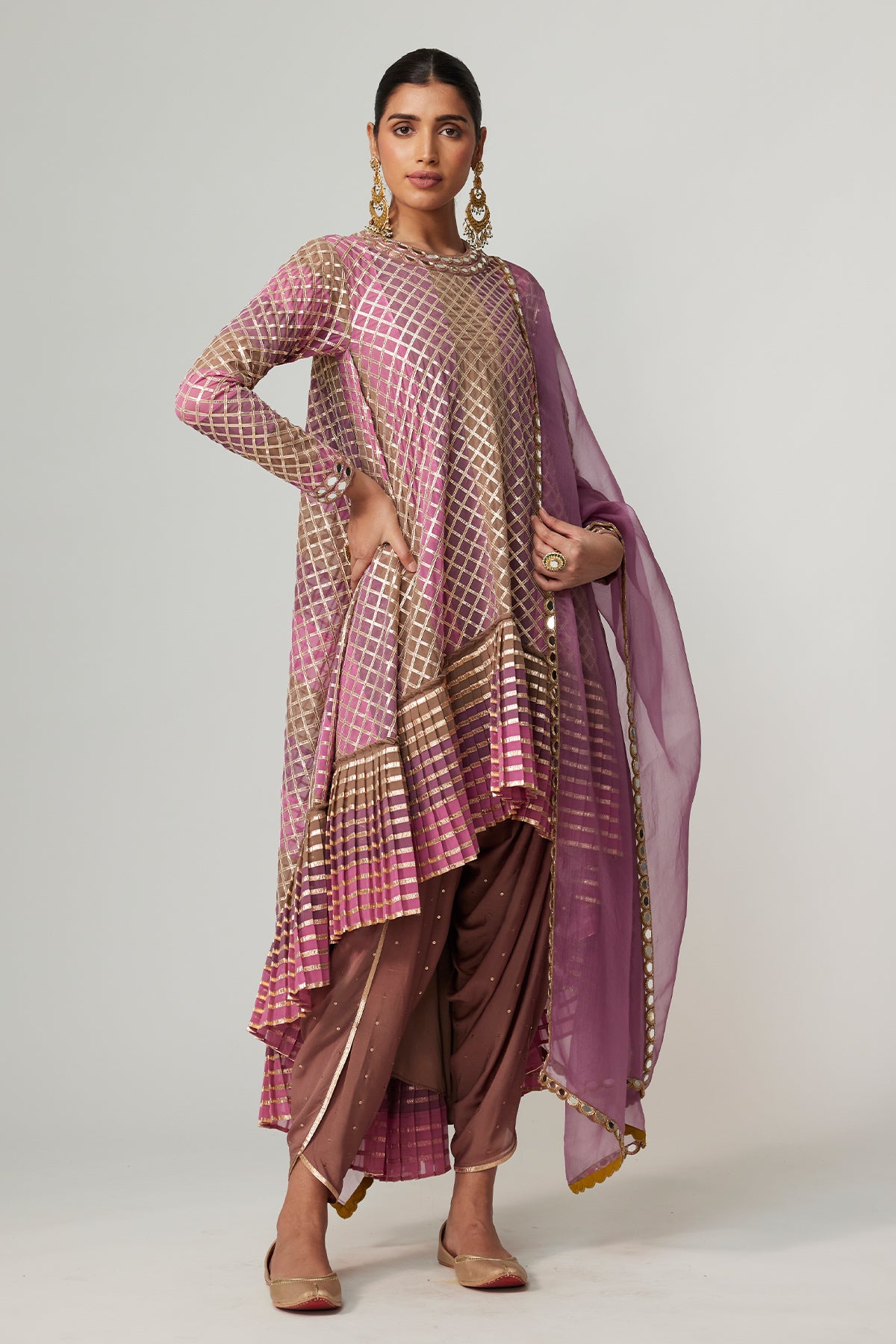 Mud Mauve Multicolor Dhoti Kurta With Dupatta Set
