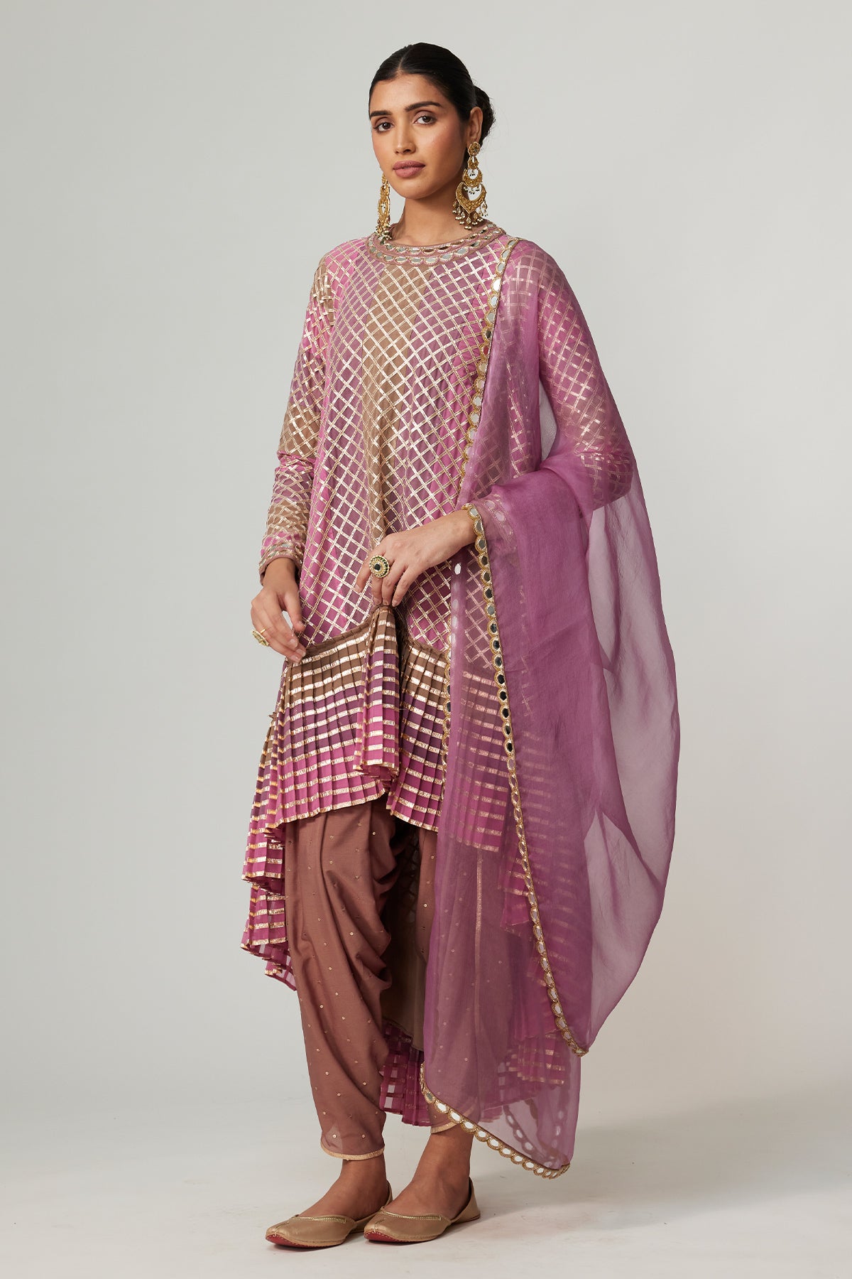 Mud Mauve Multicolor Dhoti Kurta With Dupatta Set