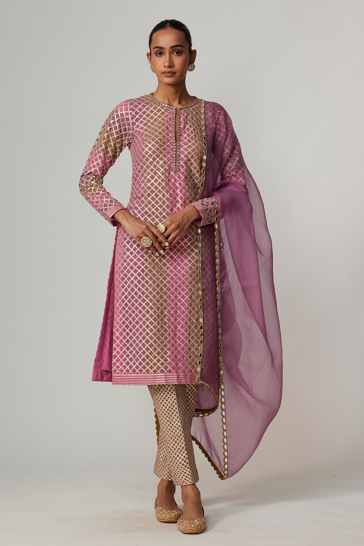 Mud Mauve Multicolor Kurta With Dupatta Set