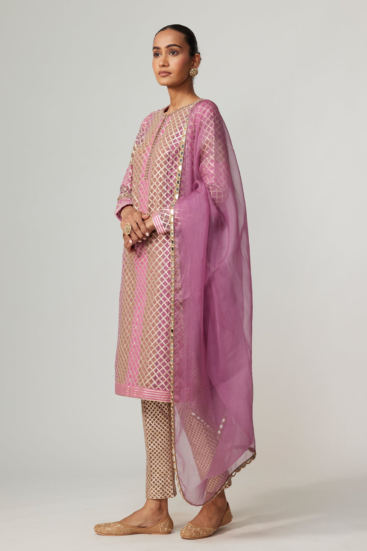 Mud Mauve Multicolor Kurta With Dupatta Set