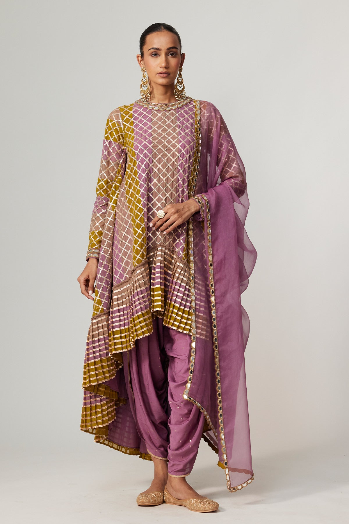Green Multicolor Dhoti Kurta With Dupatta Set