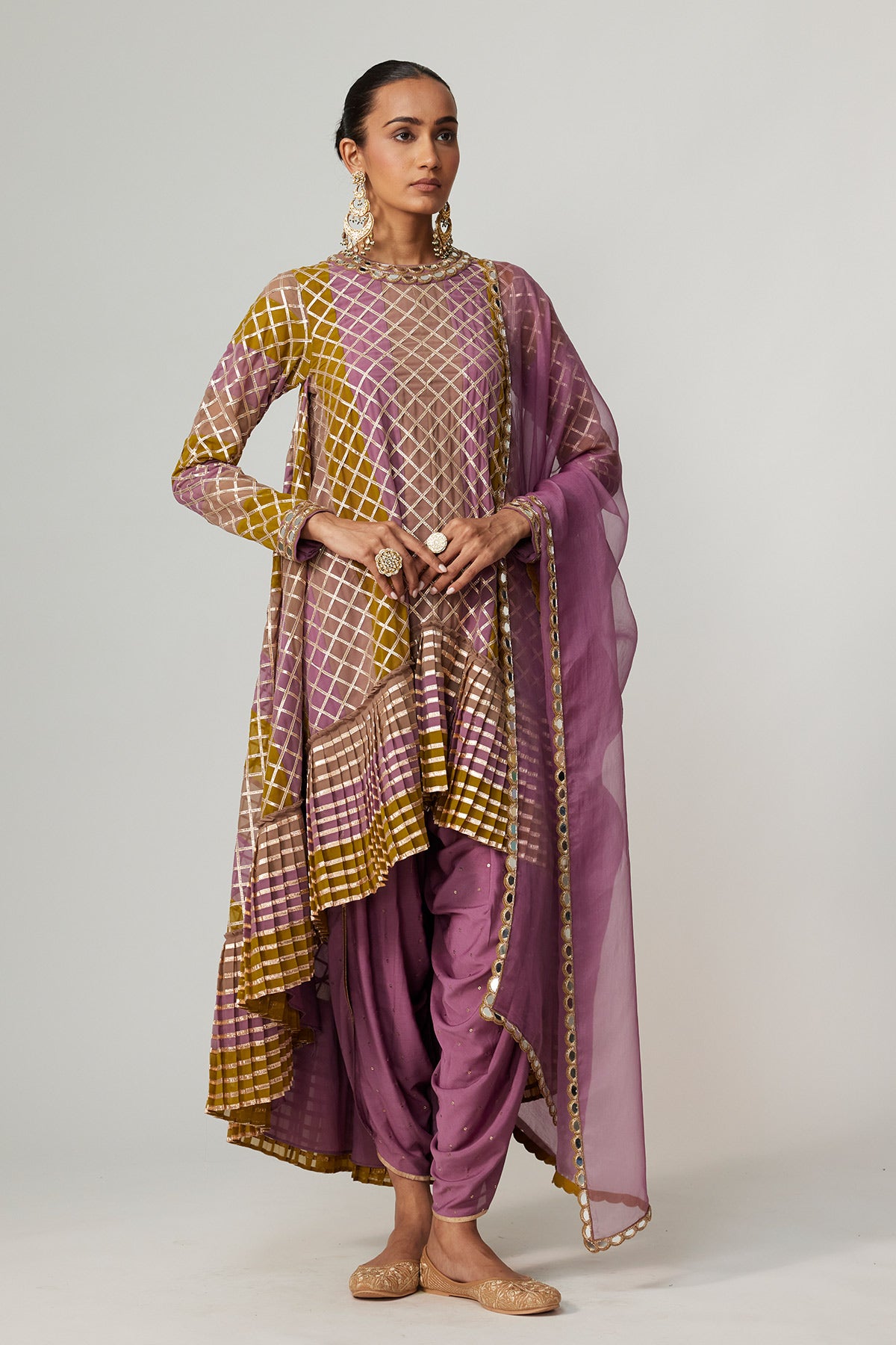 Green Multicolor Dhoti Kurta With Dupatta Set