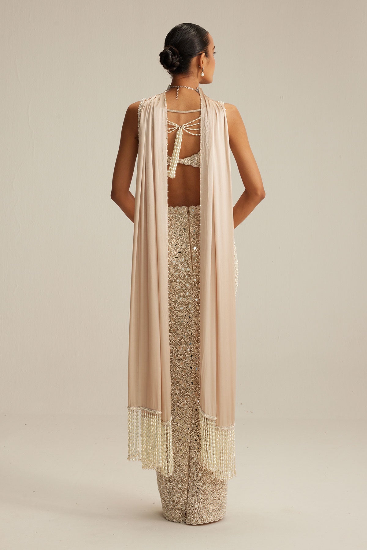 Light Beige V neck Pencil Skirt Set.