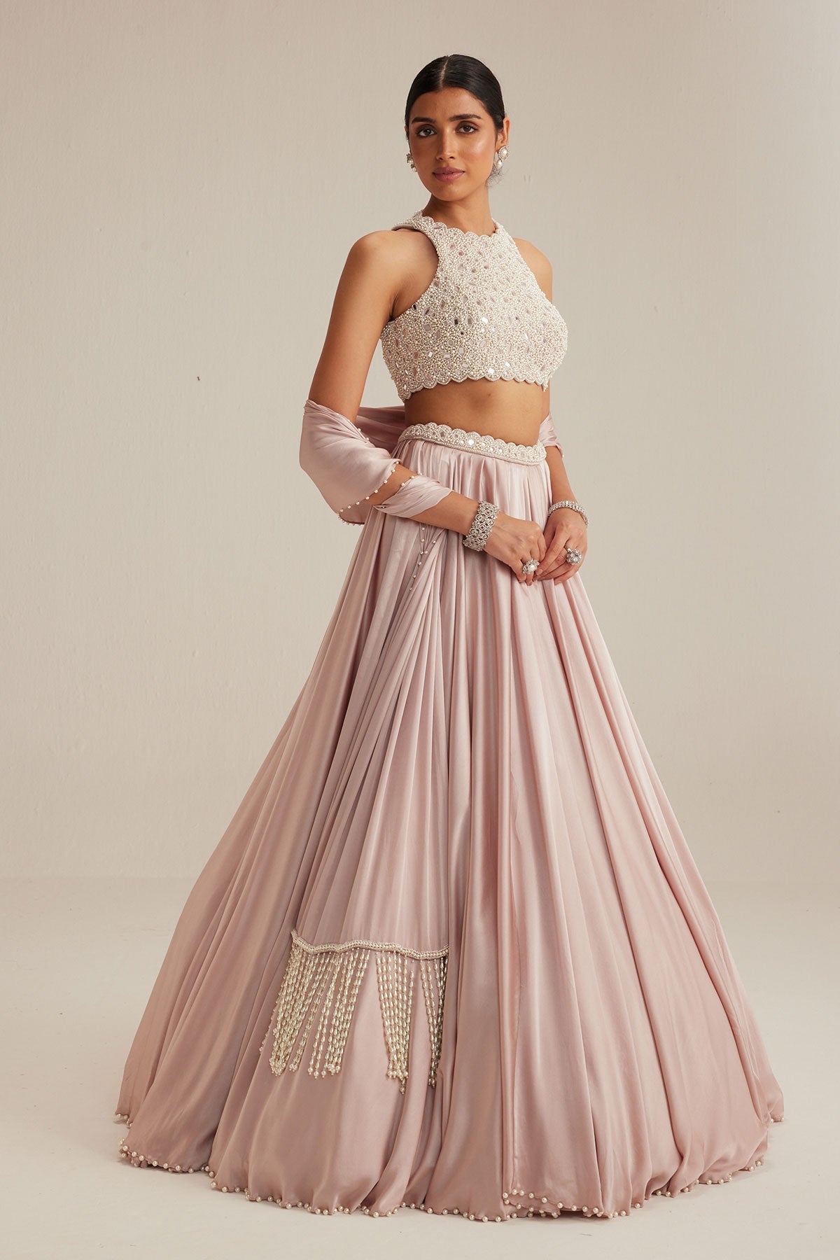 Ash Pink Satin skirt Set