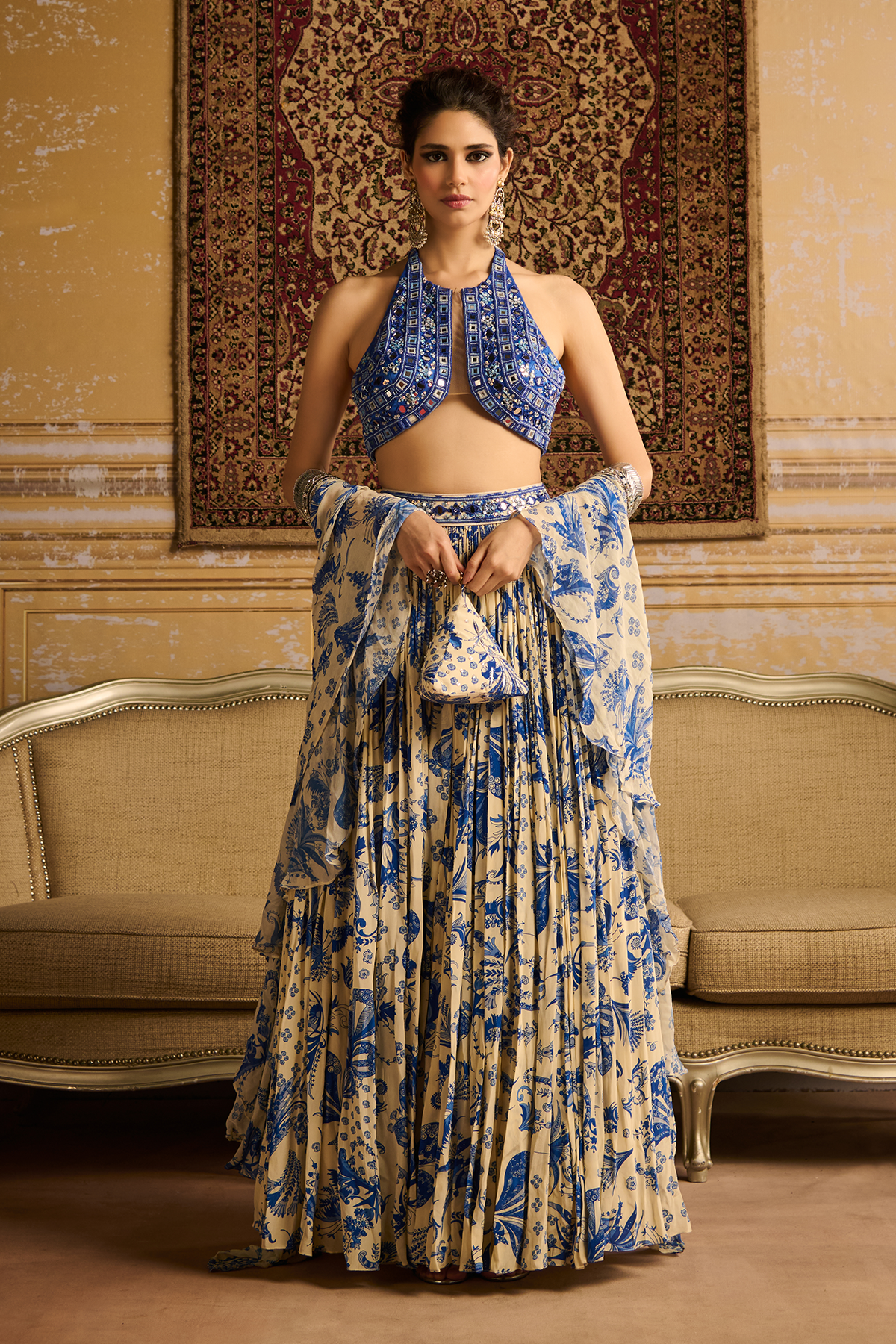 Mrunal Thakur in Blue embroidered blouse and lehenga set