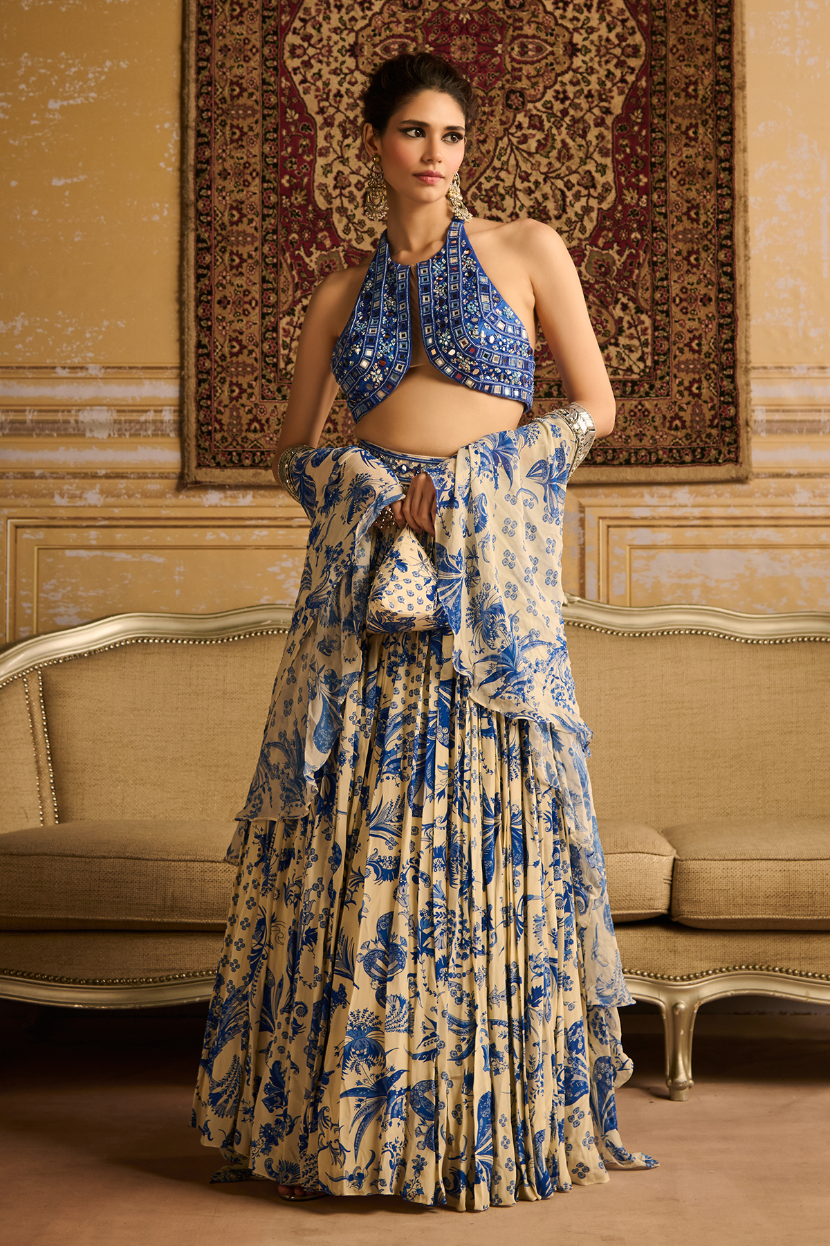 Mrunal Thakur in Blue embroidered blouse and lehenga set