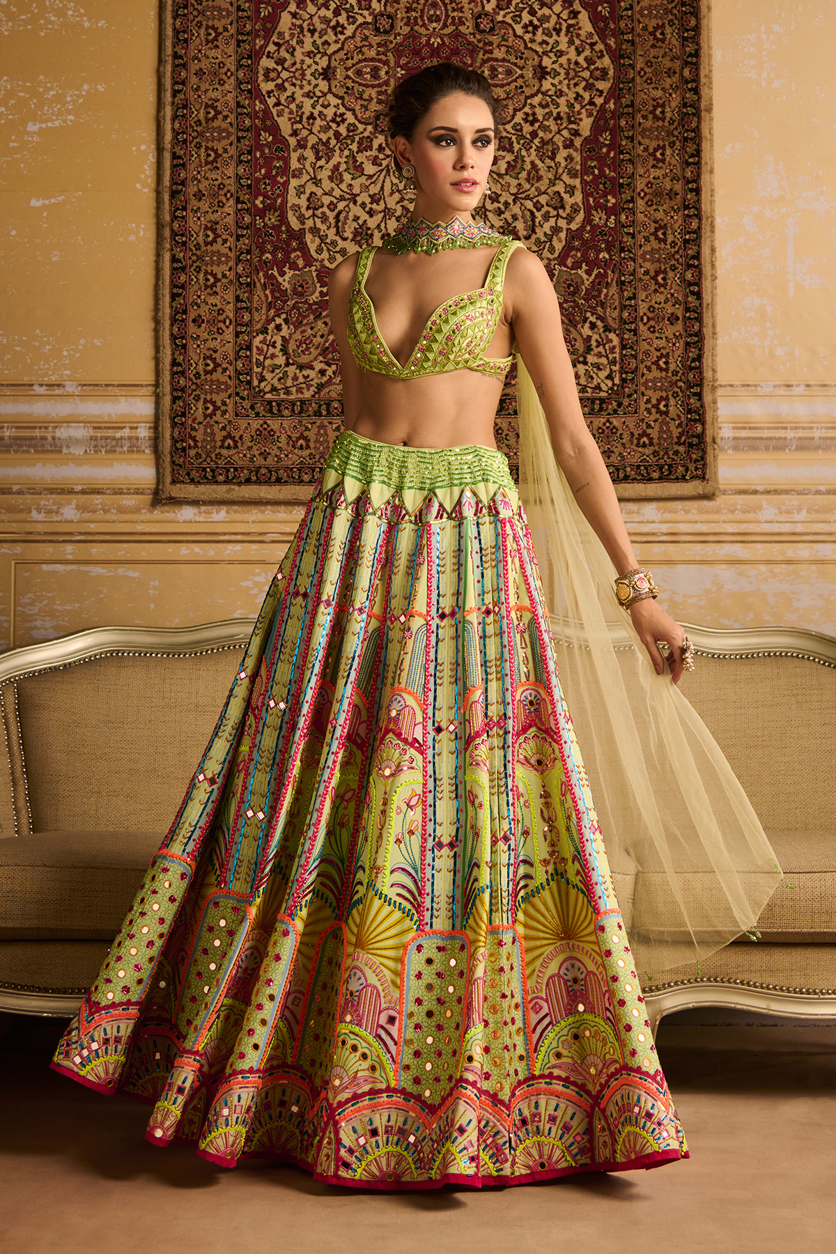 Kushnaaz Turner in Mint embroidered blouse and Lehenga set