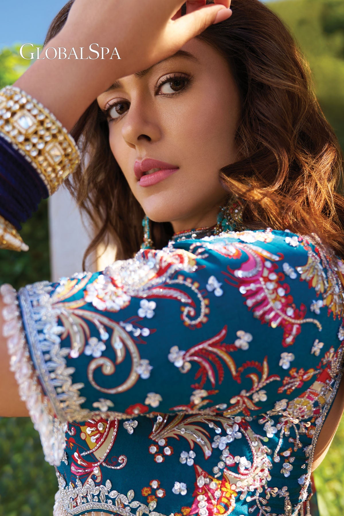 Mrunal Thakur in Teal embroidered blouse and Lehenga set