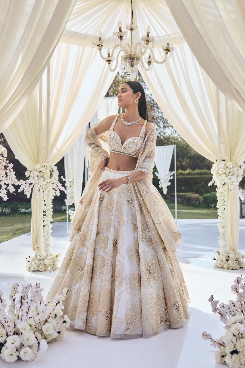 White Gold Floral Lehenga Set S White Gold Floral Lehenga Set S