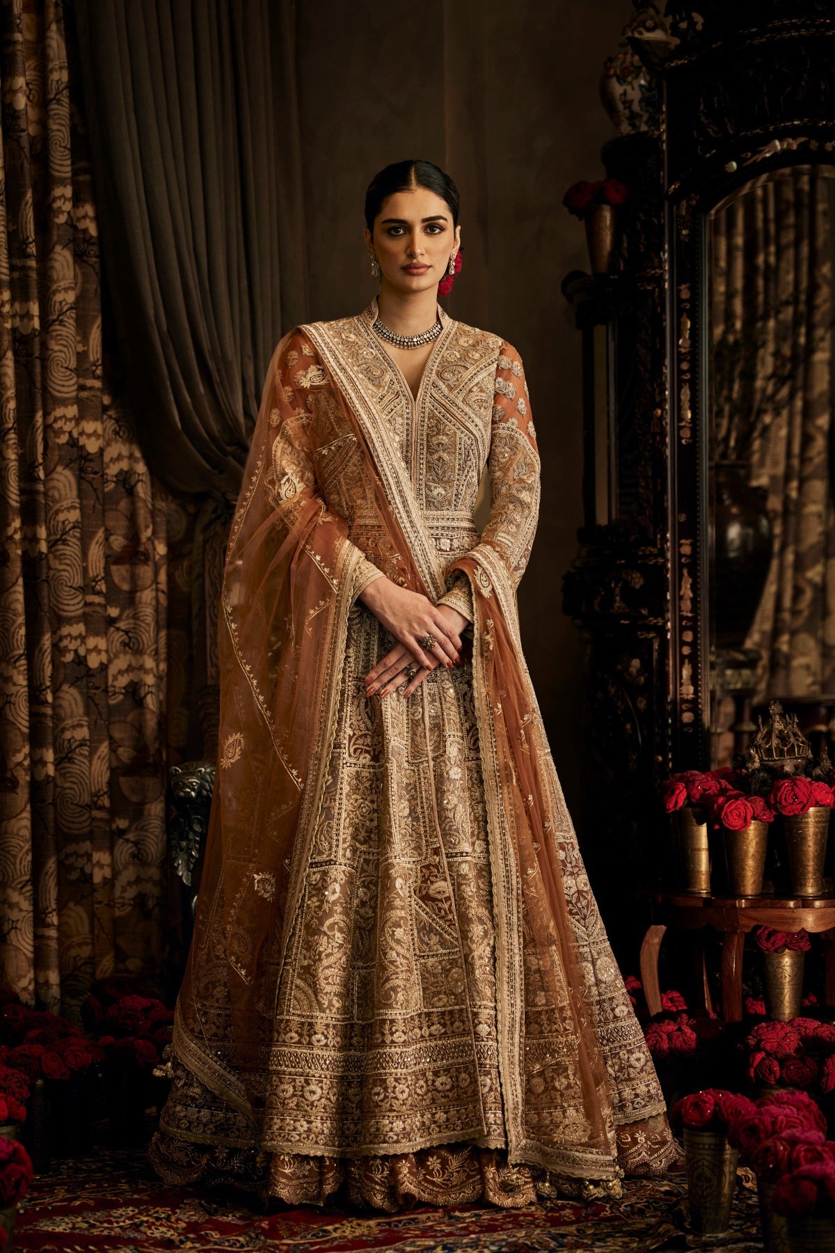A beige Tulle Kalidar Jacket Skirt