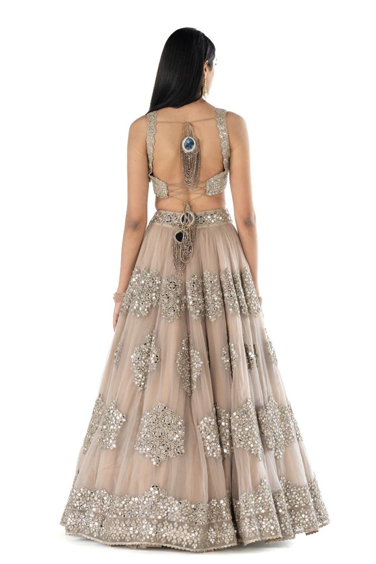 Moon Grey embellished organza lehenga set