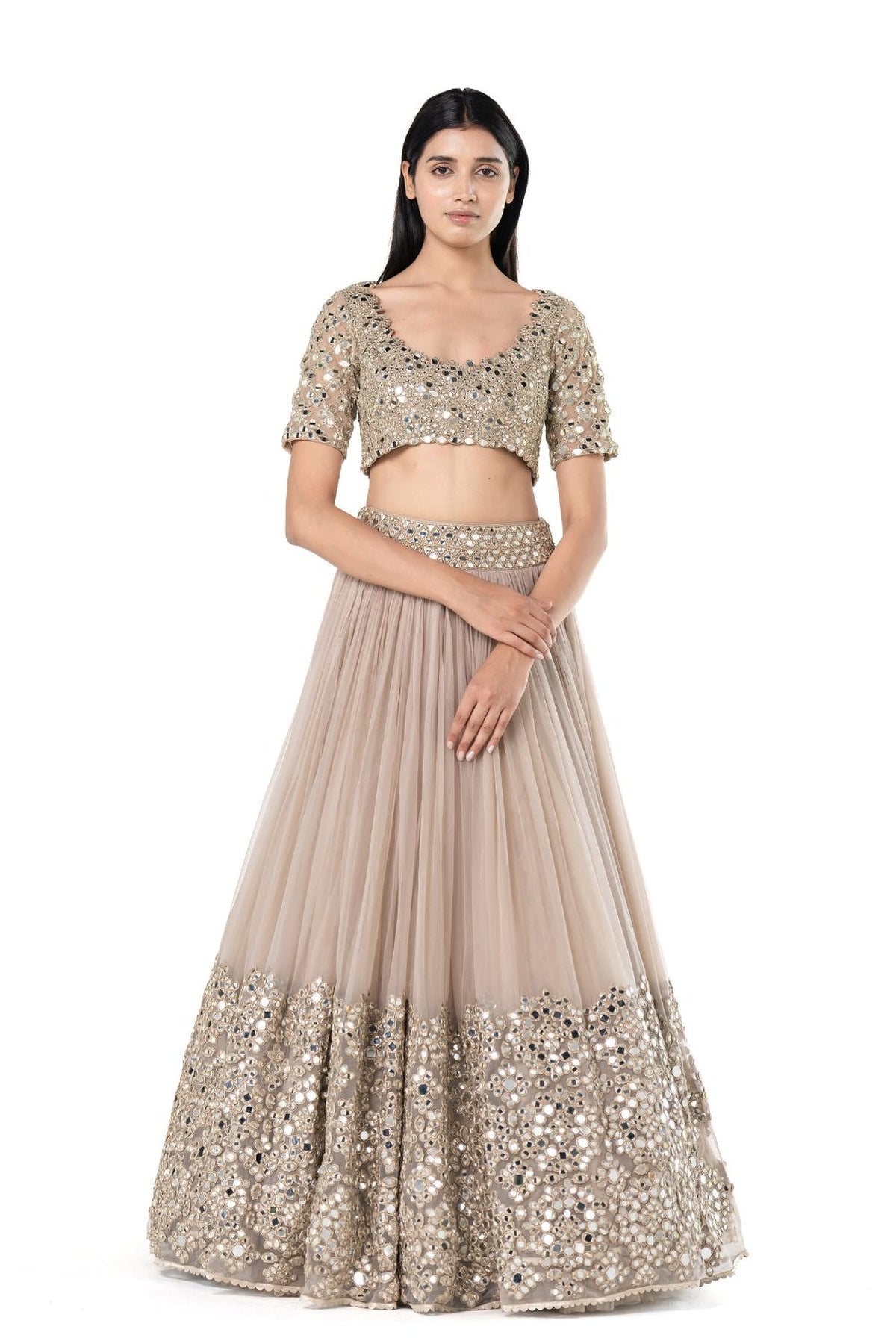 Moon Grey embellished organza lehenga set