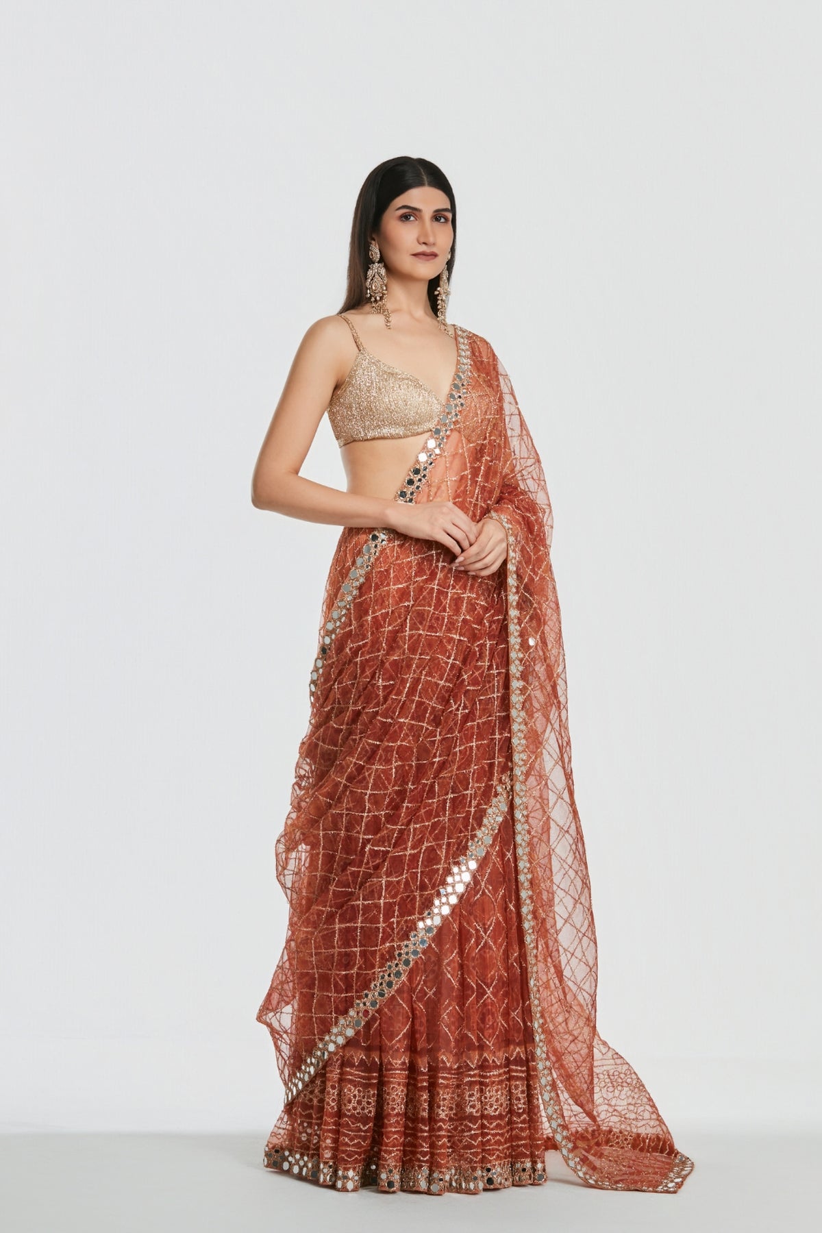 Shrine Burnt Orange Saree Set