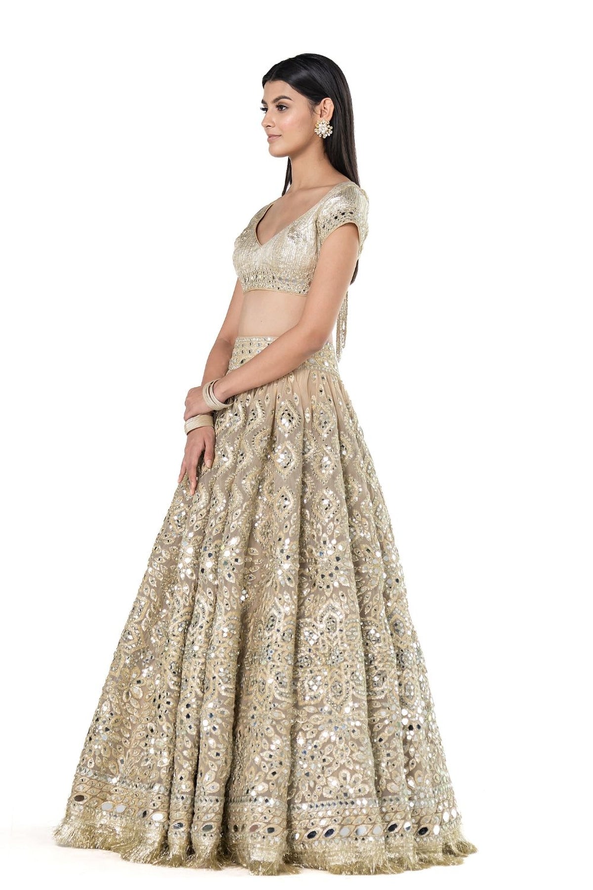 Beige golden lehenga set