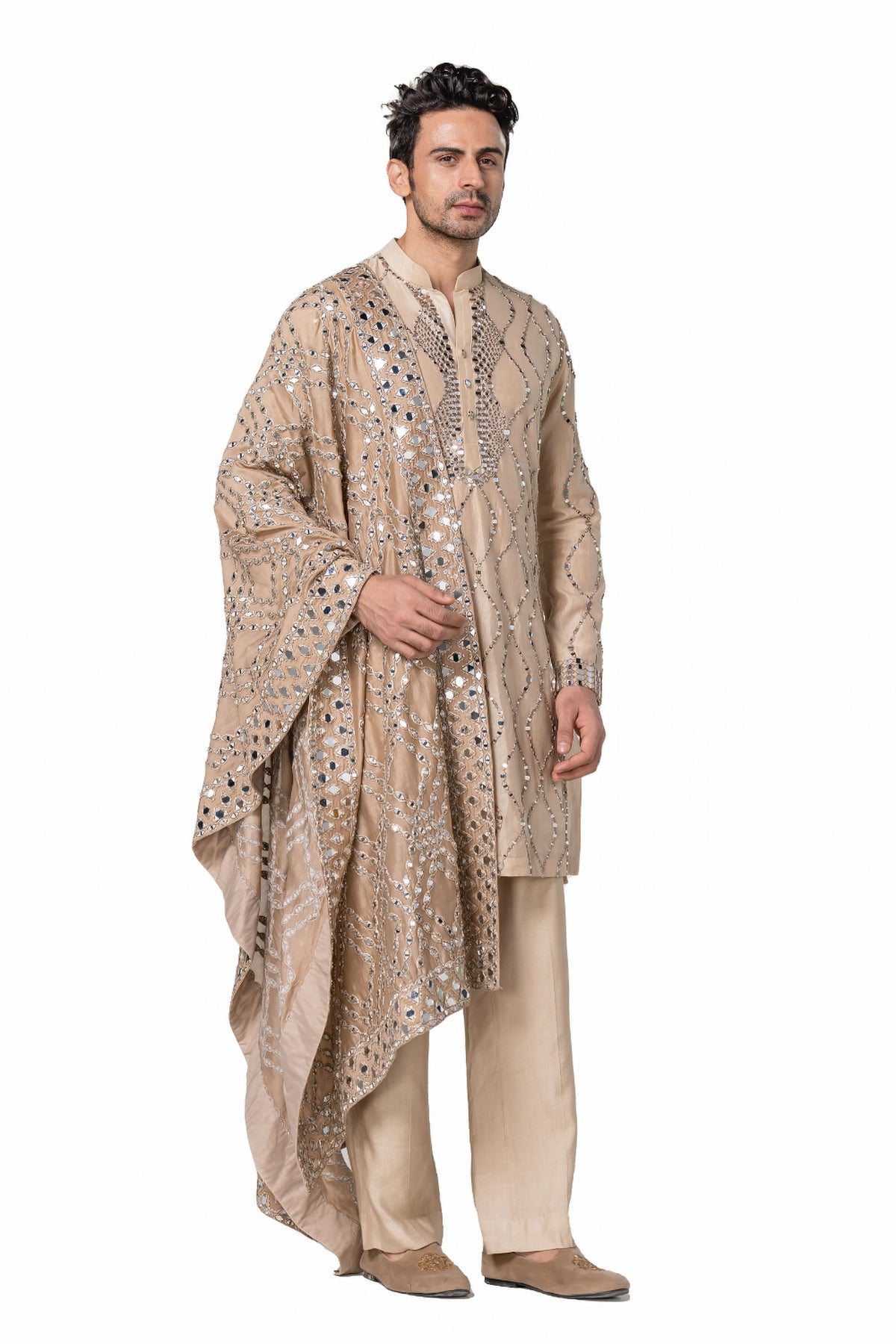 Beige heavy chanderi kurta