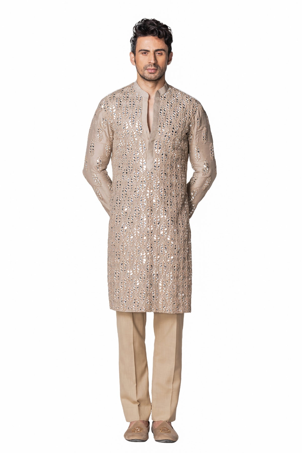Grey heavy chanderi kurta
