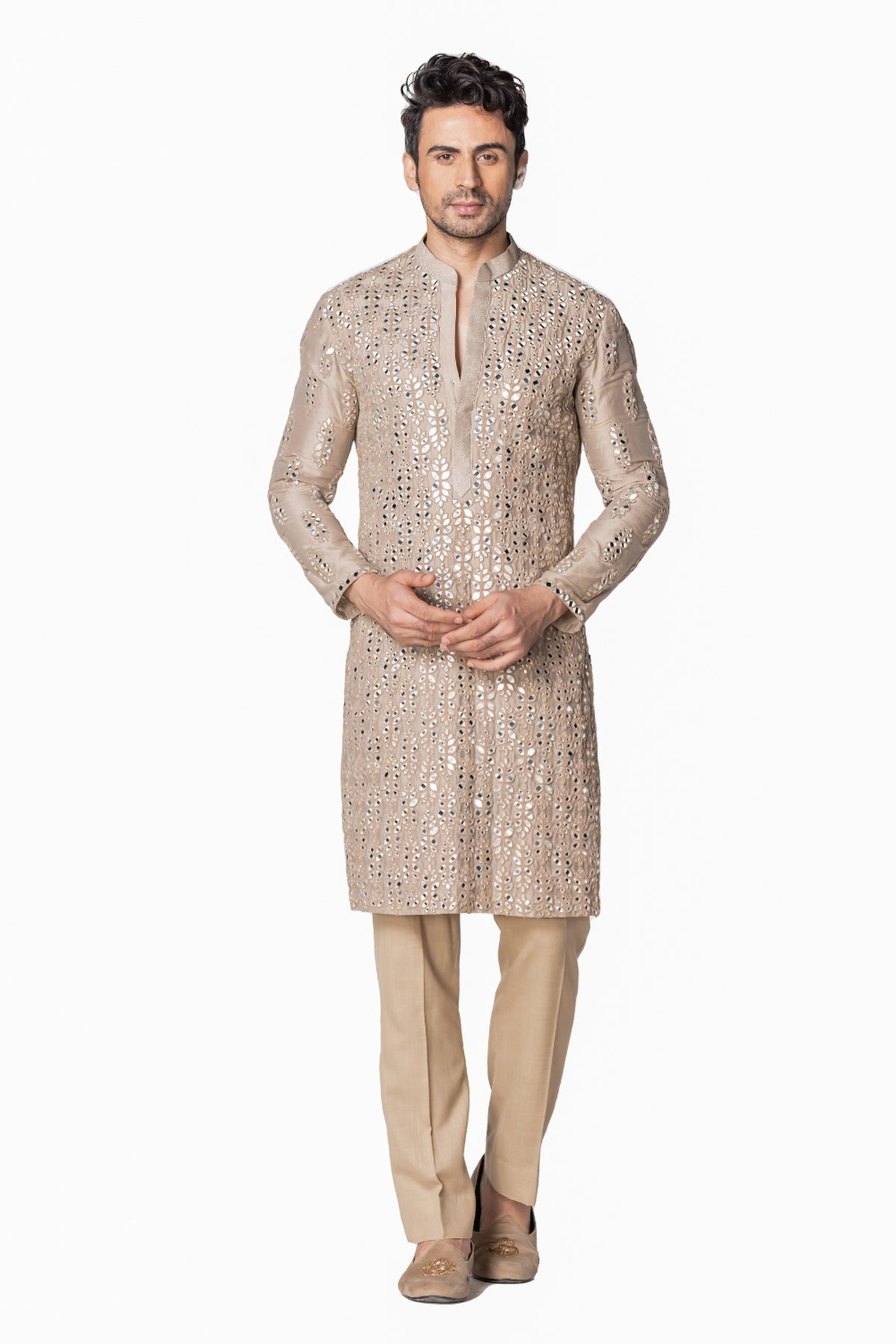 Grey heavy chanderi kurta