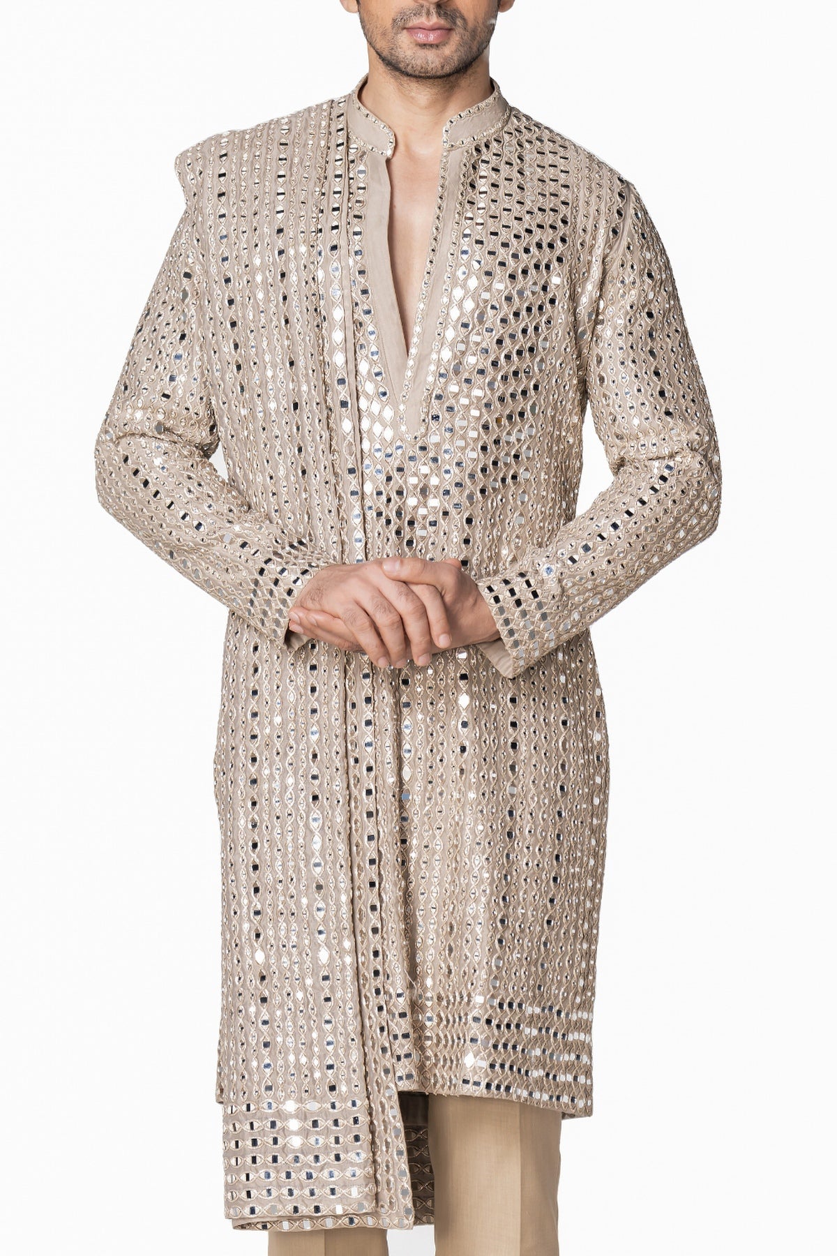 Grey heavy chanderi kurta with stole