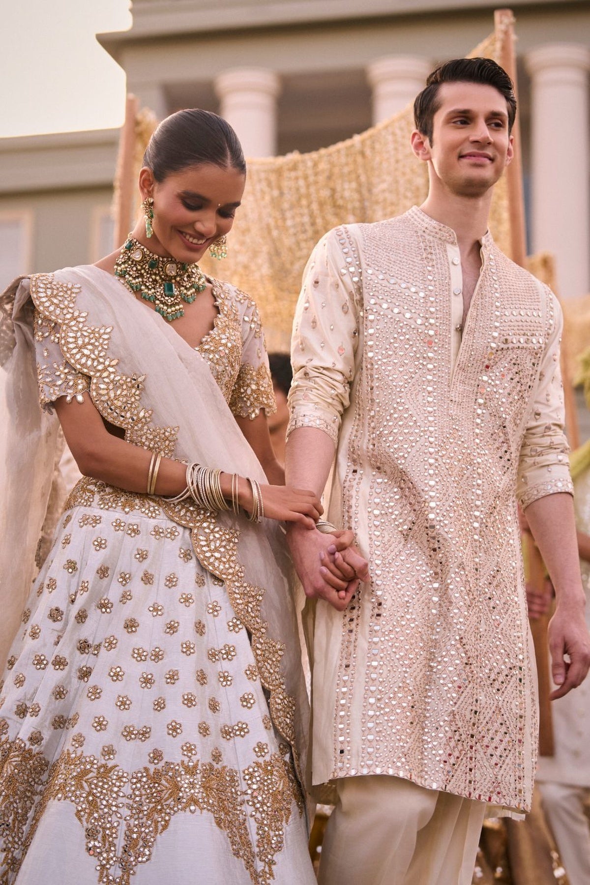 SILVER GOLDEN EMBELLISHED LEHENGA SET