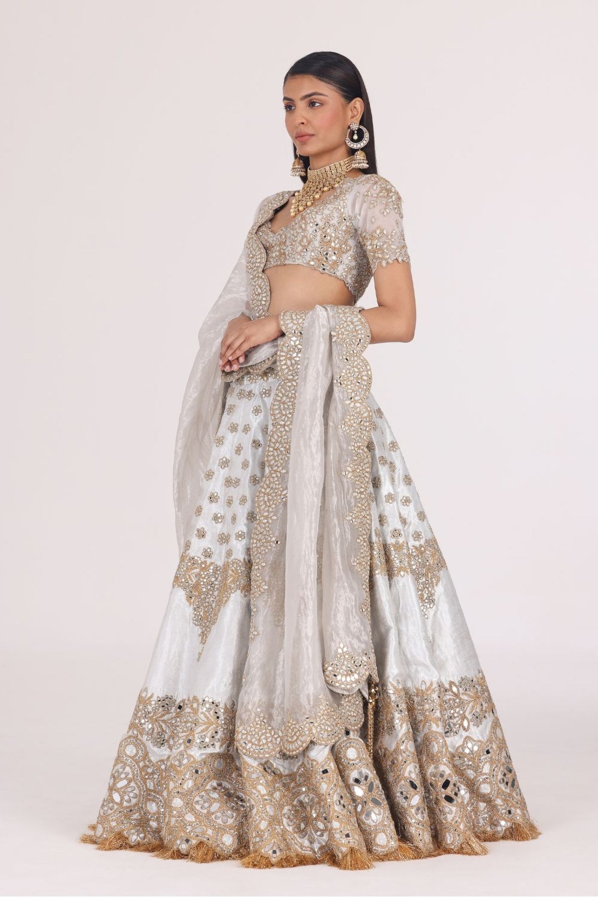 SILVER GOLDEN EMBELLISHED LEHENGA SET