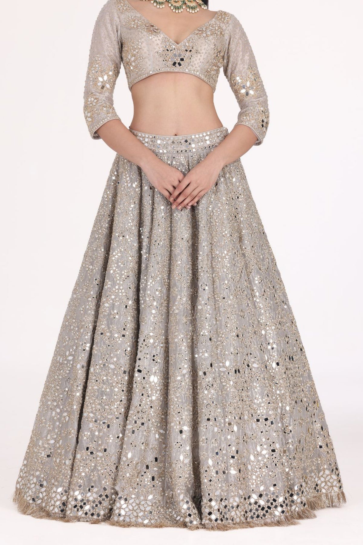 SILVER TISSUE EMBELLISHED LEHENGA SET