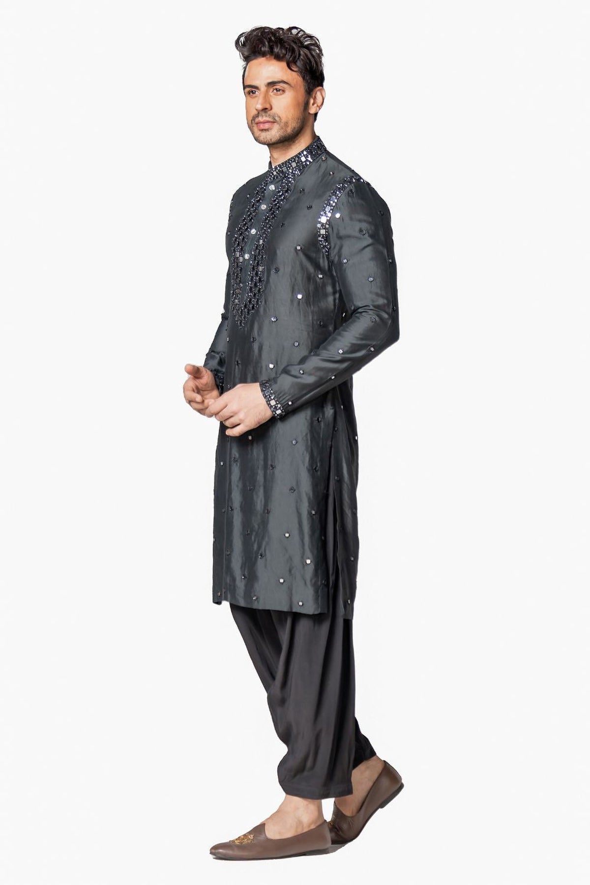 Black heavy chanderi kurta