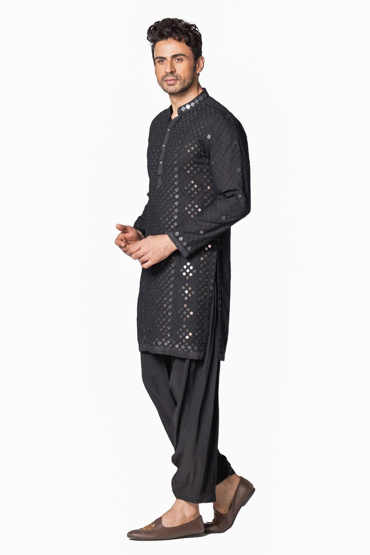 Black heavy chanderi kurta
