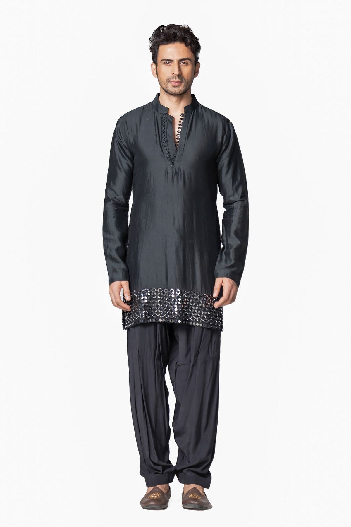 Black heavy chanderi kurta