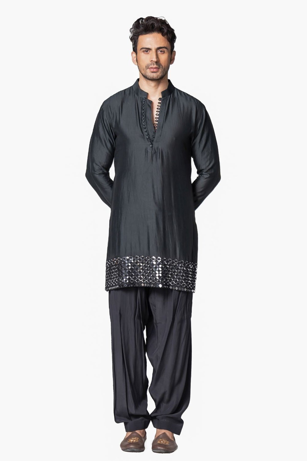 Black heavy chanderi kurta