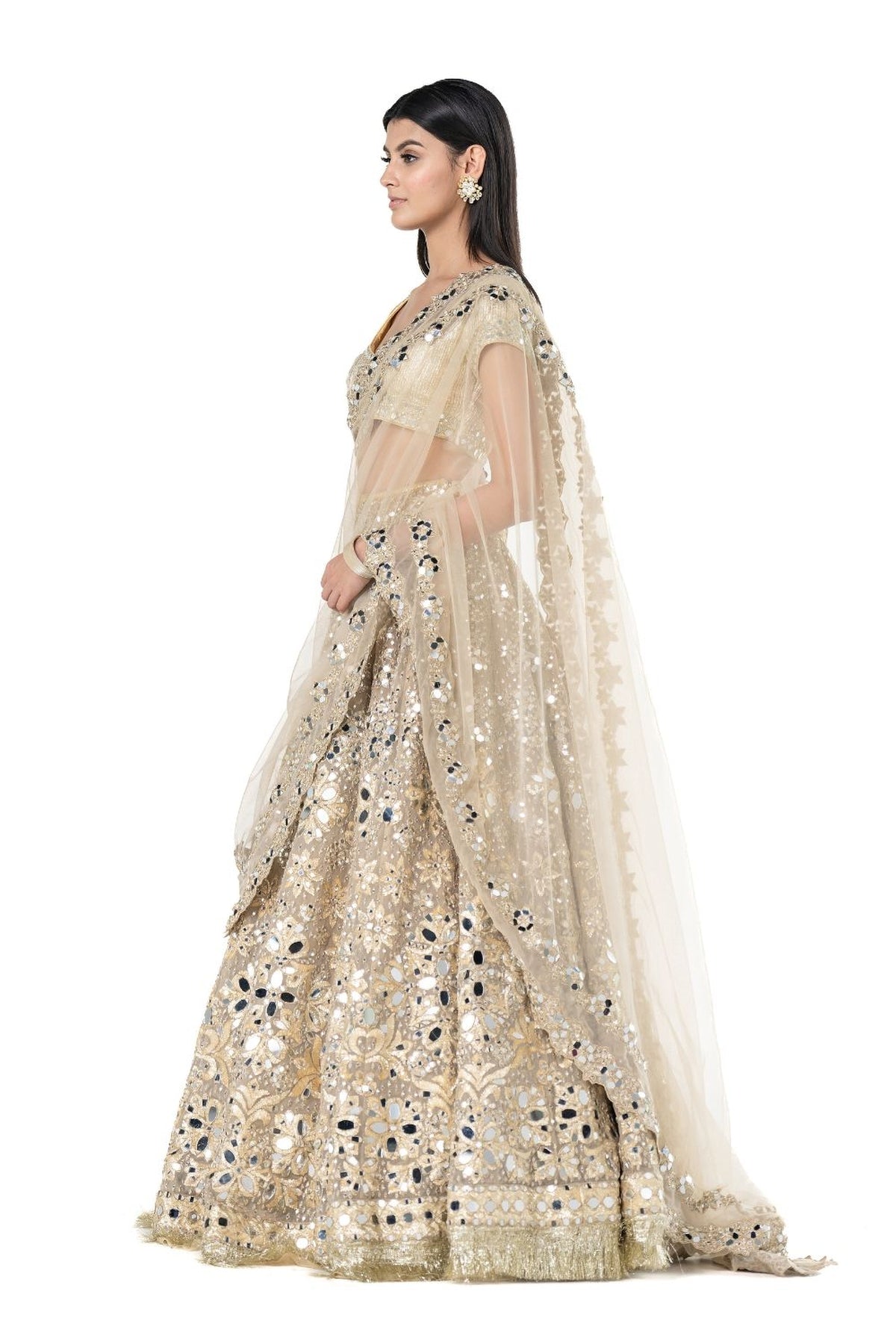 Beige golden lehenga set